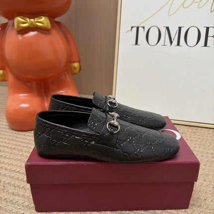GUCCI 26S LOAFERS IN BLACK GG EMBOSSED LAMBSKIN