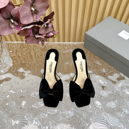 HIGH HEEL 10 MULE IN BLACK VELVET WITH BOW