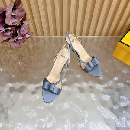 FENDI 26S HIGH-HEELED SANDALS 90 MM IN SOFT CORNFLOWER BLUE SATIN