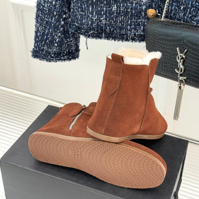 ALAIA 26S SNOW BOOTS IN BURNT BROWN SUEDE AND WOOL