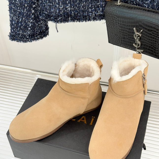 ALAIA 26S SNOW BOOTS IN DARK BEIGE SUEDE AND WOOL