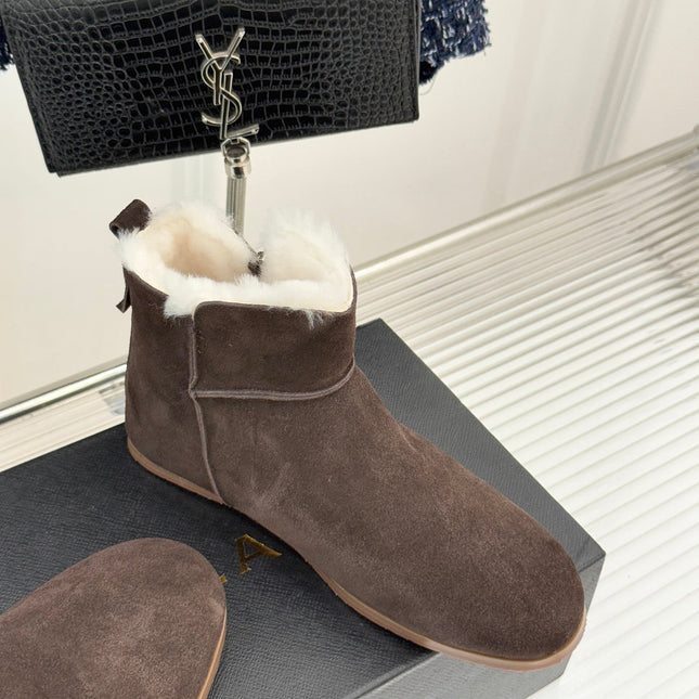 ALAIA 26S SNOW BOOTS IN DARK BROWN SUEDE AND WOOL