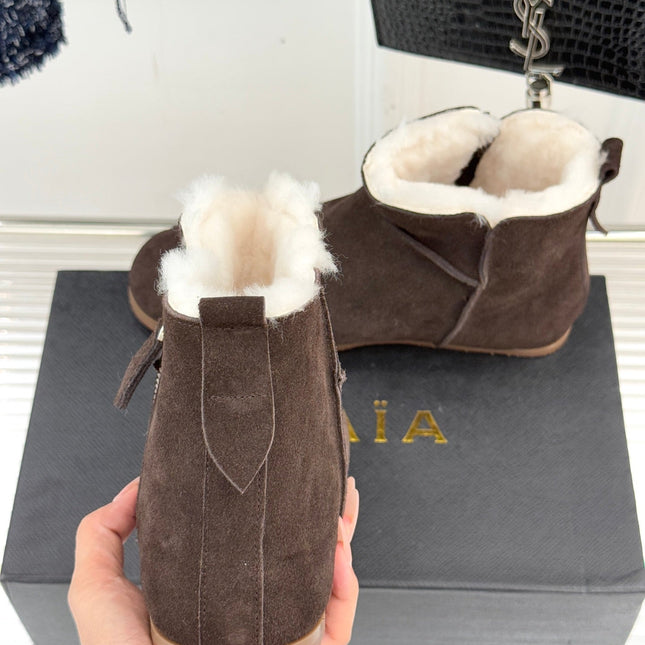 ALAIA 26S SNOW BOOTS IN DARK BROWN SUEDE AND WOOL