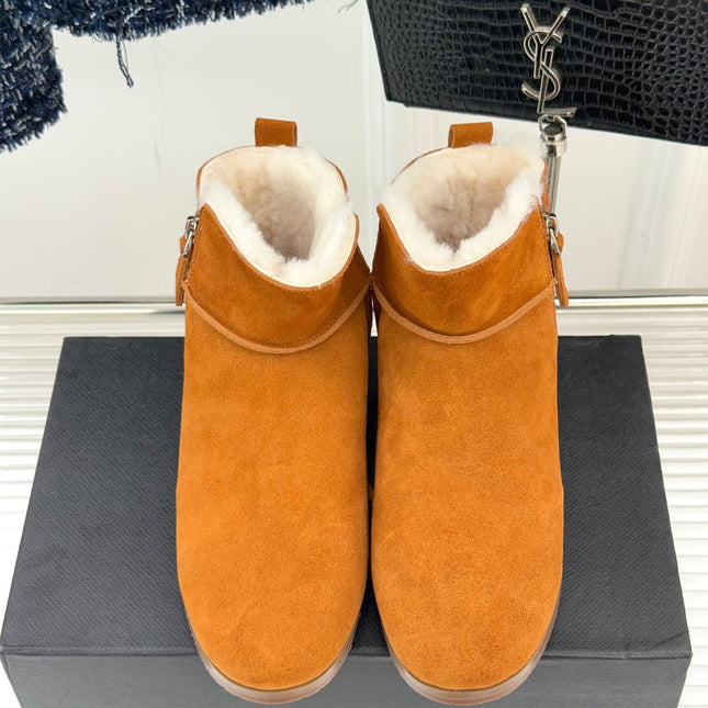 ALAIA 26S SNOW BOOTS IN DARK ORANGE SUEDE AND WOOL