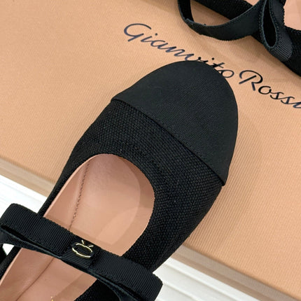 GIANVITO ROSSI 26S MARY JANE FLATS IN BLACK FABRIC