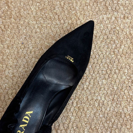 PRADA 26S POINTED TOE PUMPS 50MM IN BLACK SUEDE