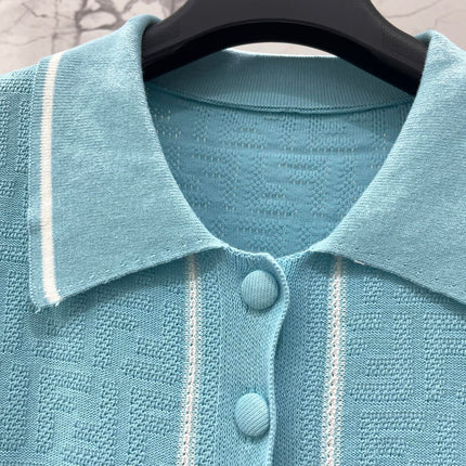 FENDI 26S SHORT-SLEEVE KNIT POLO TOP 387