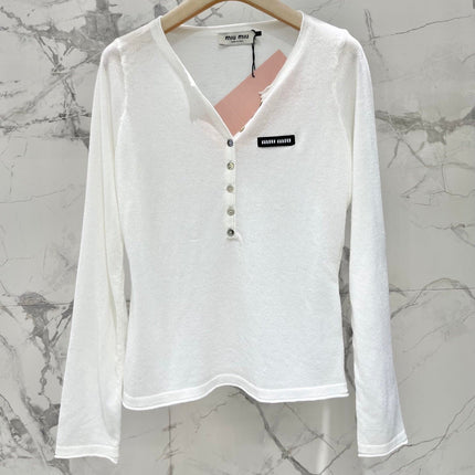 MIUMIU 26S V-NECK BUTTONED LONG-SLEEVE KNIT TOP 1431