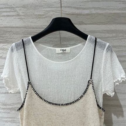 CHLOE 26S SHORT SLEEVE TWO-PIECE KNIT TOP STYLE 10