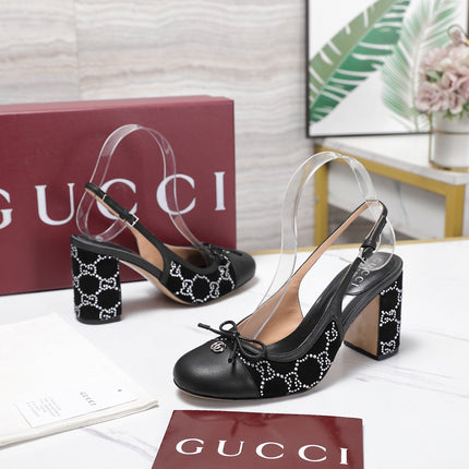 GUCCI 26S HEEL SLINGBACK PUMP 80 MM IN BLACK CALFSKIN AND SUEDE