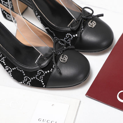 GUCCI 26S HEEL SLINGBACK PUMP 80 MM IN BLACK CALFSKIN AND SUEDE