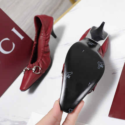 GUCCI 26S HORSEBIT GATHERED PUMPS 55 MM IN DARK RED CALFSKIN