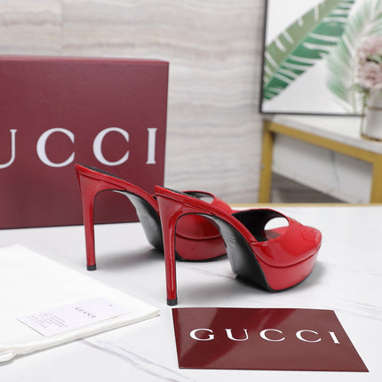 GUCCI 26S HEELED SANDALS 105 MM IN RED PATENT CALFSKIN