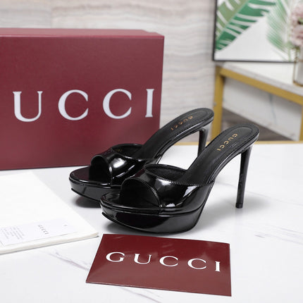 GUCCI 26S HEELED SANDALS 105 MM IN BLACK PATENT CALFSKIN