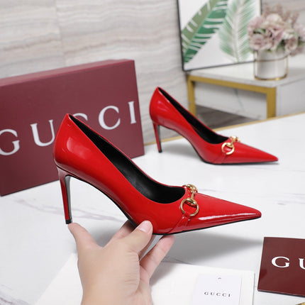 GUCCI 26S HORSEBIT PUMPS 85 MM IN RED PATENT CALFSKIN