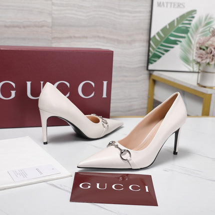 GUCCI 26S HORSEBIT PUMPS 85 MM IN CREAM WHITE CALFSKIN