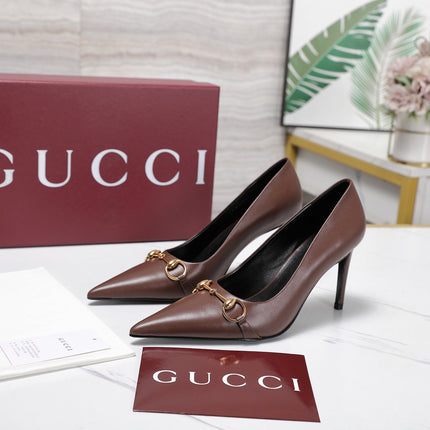 GUCCI 26S HORSEBIT PUMPS 85 MM IN DARK BROWN CALFSKIN