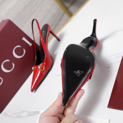 GUCCI 26S SLINGBACK PUMPS 85 MM IN RED GLOSSY CALFSKIN