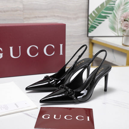 GUCCI 26S SLINGBACK PUMPS 85 MM IN BLACK GLOSSY CALFSKIN