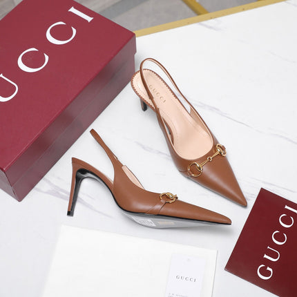 GUCCI 26S SLINGBACK PUMPS 85 MM IN LIGHT BROWN CALFSKIN