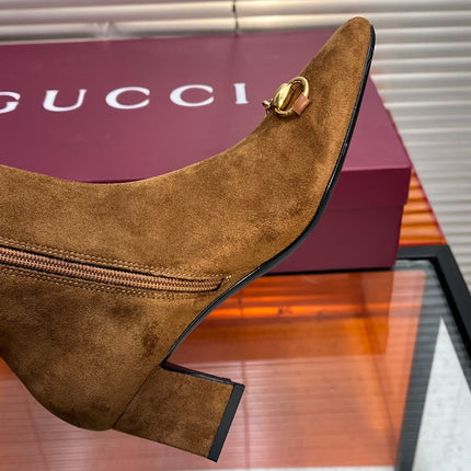 GUCCI 26S HORSEBIT KNEE-HIGH BOOTS 55 MM IN BROWN SUEDE