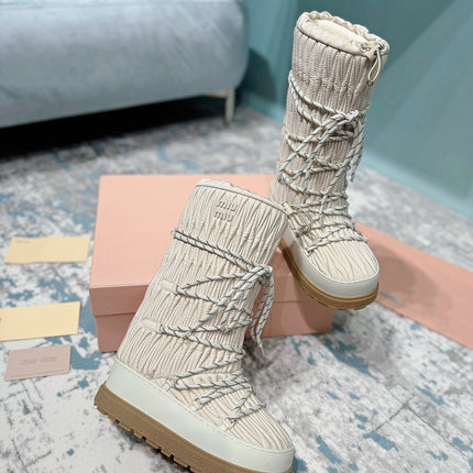 MIUMIU 26S ANKLE SNOW BOOTS IN BEIGE FABRIC STYLE 14