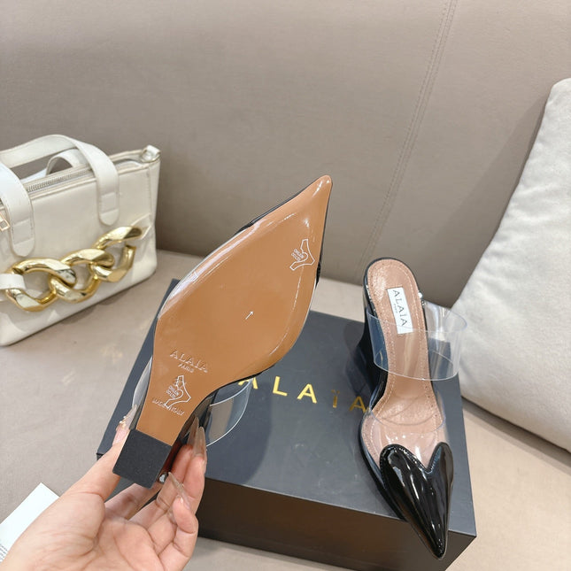 ALAIA 26S HIGH-HEEL WEDGE MULES 95 MM IN BLACK GLOSSY CALFSKIN