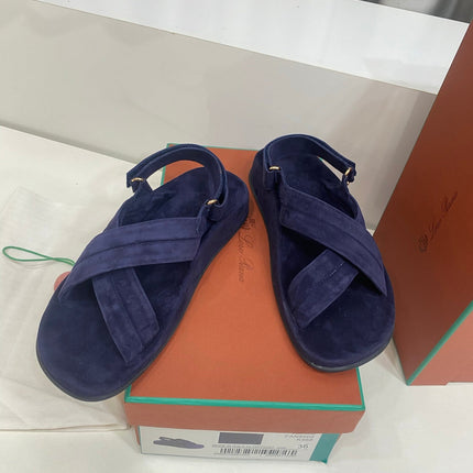 LP 26S CROSS-STRAP SANDALS IN NAVY BLUE SUEDE