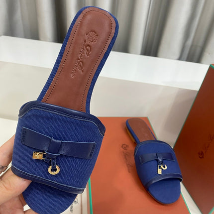 LP 26S SLIDES IN NAVY BLUE CANVAS AND CALFSKIN