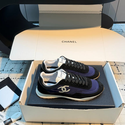 CHANEL 26S CHUNKY SNEAKERS IN BLACK SUEDE AND DARK PURPLE FABRIC