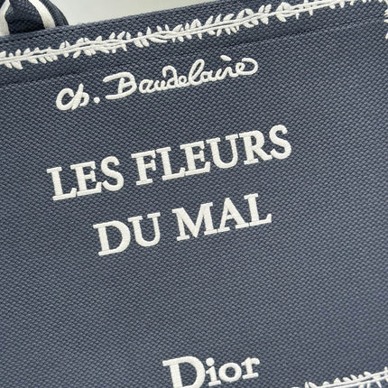 DIOR 26S BOOK TOTE BAG 36 IN GREY EMBROIDERED LETTERING FABRIC