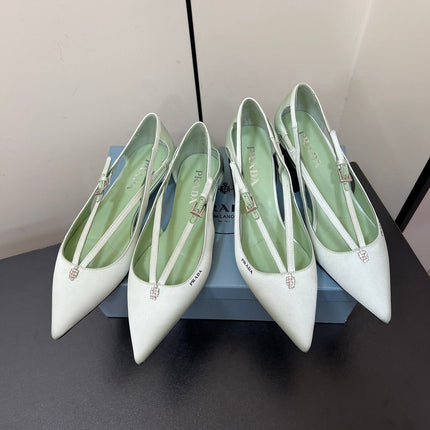 CUT-OUT BALLERINA FLAT IN CHETWODE GREEN SATIN ATTACHED BEAD BUCKLE