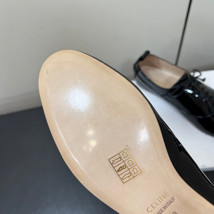 CELINE 26S MINIMAL LACE-UP SHOES IN BLACK GLOSSY CALFSKIN