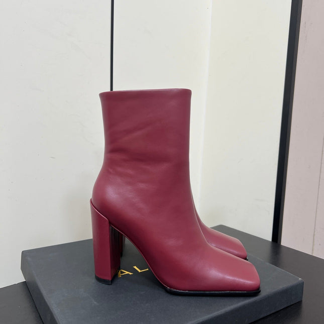 ALAIA 26S SQUARE-TOE BOOTS IN DARK RED CALFSKIN
