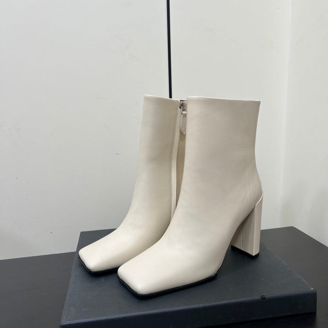 ALAIA 26S SQUARE-TOE BOOTS IN WHITE CALFSKIN