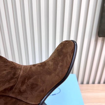 PRADA 25S LOW-CUT BOOTS IN DARK BROWN SUEDE