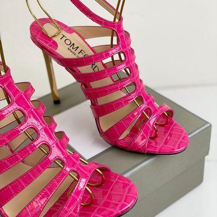 HIGH SANDAL 10 CM IN BRIGHT PINK CALFSKIN