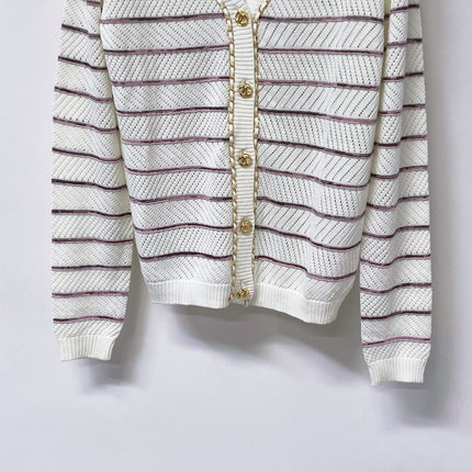 CHANEL 26S STRIPED V-NECK KNIT CARDIGAN 1519