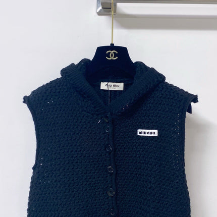 MIUMIU 26S HOODED OPEN-MESH KNIT VEST 1581