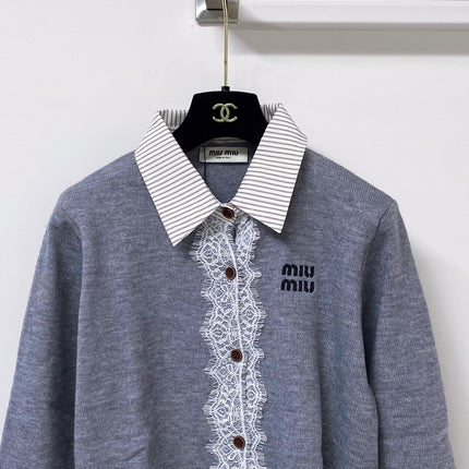 MIUMIU 26S LACE-TRIMMED COLLARED CARDIGAN 1529