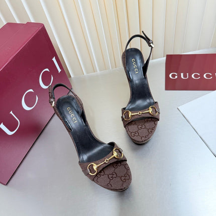 GUCCI 26S SLINGBACK PUMP 105 MM IN DARK BROWN GG CANVAS