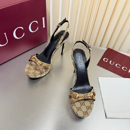 GUCCI 26S SLINGBACK PUMP 105 MM IN BEIGE GG CANVAS