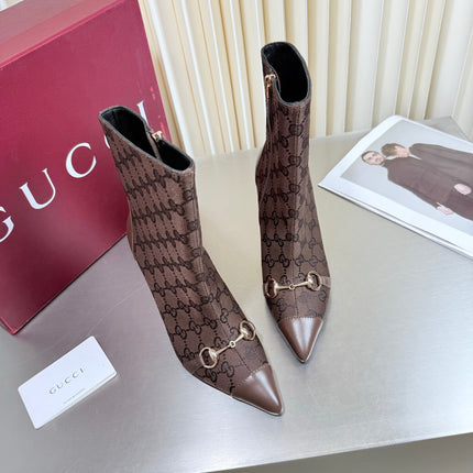 GUCCI 26S HORSEBIT BOOTS 105 MM IN DARK BROWN LEATHER AND CANVAS