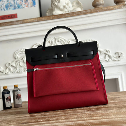 ZIP CABINE 31 BAG IN RUBY RED CANVAS AND BLACK CALFSKIN