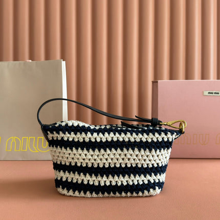 MIUMIU 26S CROCHET POUCH 25 IN BLUE AND WHITE STRIPES WOOL