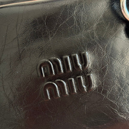 MIUMIU 26S SHOULDER BAG 28 IN BLACK SHINY CALFSKIN