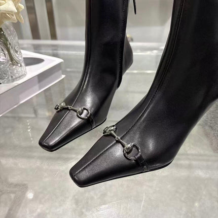 GUCCI 26S HORSEBIT ANKLE BOOTS 55 MM IN BLACK LAMBSKIN