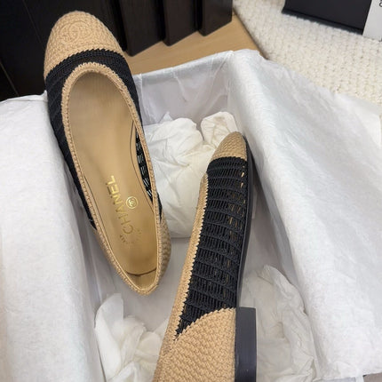 BALLERINAS IN BLACK MIX PEANUT BROWN RAFFIA