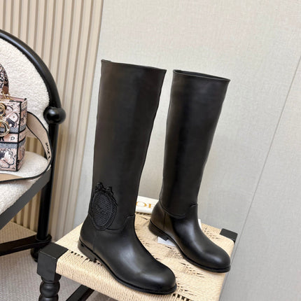 DIOR 26S FLAT OVER-THE-KNEE BOOTS IN BLACK CALFSKIN