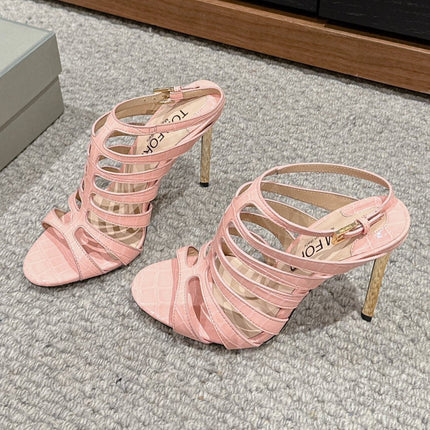 HIGH SANDAL 10 CM IN LIGHT PINK CALFSKIN
